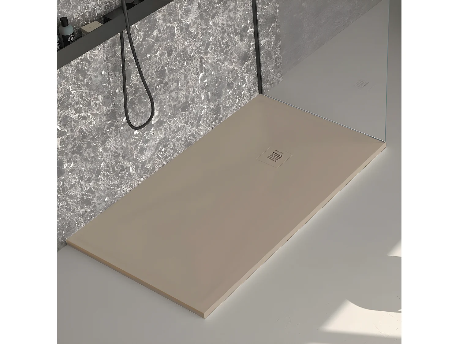 Receveur de douche moka lisse Stone Plus, grille de couleur - 80 x 80 cm