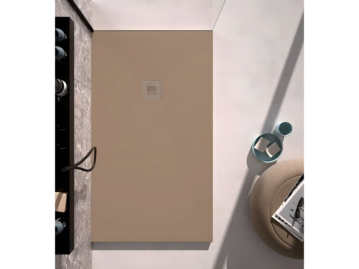 Receveur de douche moka lisse Stone Plus, grille de couleur - 160 x 70 cm