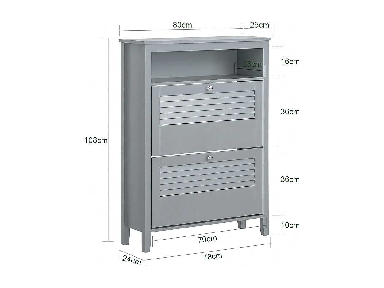 SoBuy FSR152-HG Armoire à Chaussures Commode à Chaussures 2 Abattants Meuble de Rangement à Chaussures