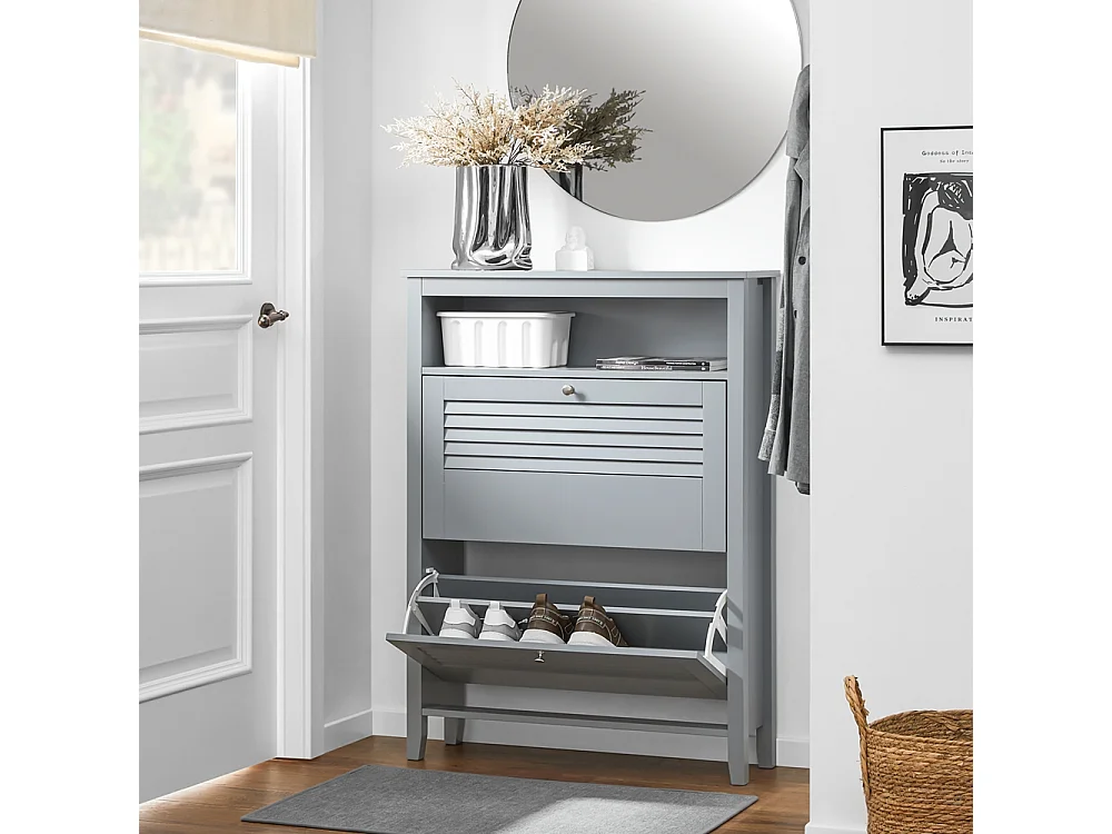 SoBuy FSR152-HG Armoire à Chaussures Commode à Chaussures 2 Abattants Meuble de Rangement à Chaussures