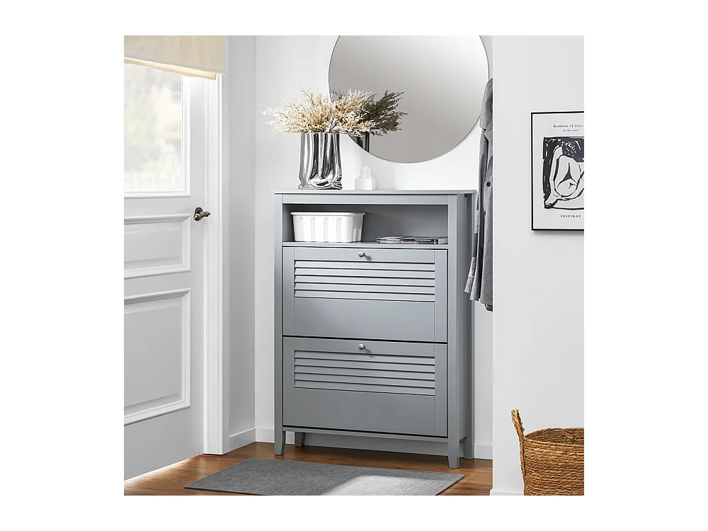 SoBuy FSR152-HG Armoire à Chaussures Commode à Chaussures 2 Abattants Meuble de Rangement à Chaussures
