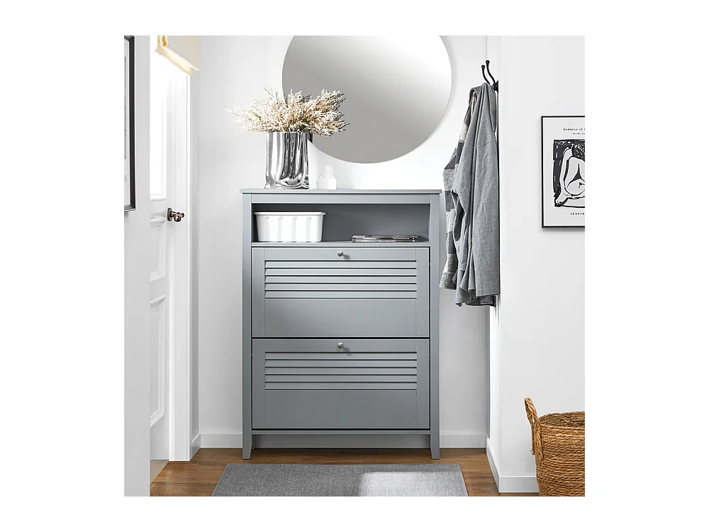 SoBuy FSR152-HG Armoire à Chaussures Commode à Chaussures 2 Abattants Meuble de Rangement à Chaussures
