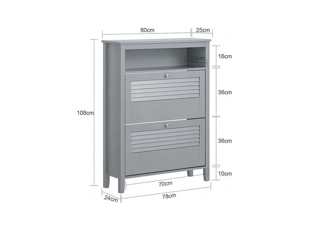 SoBuy FSR152-HG Armoire à Chaussures Commode à Chaussures 2 Abattants Meuble de Rangement à Chaussures
