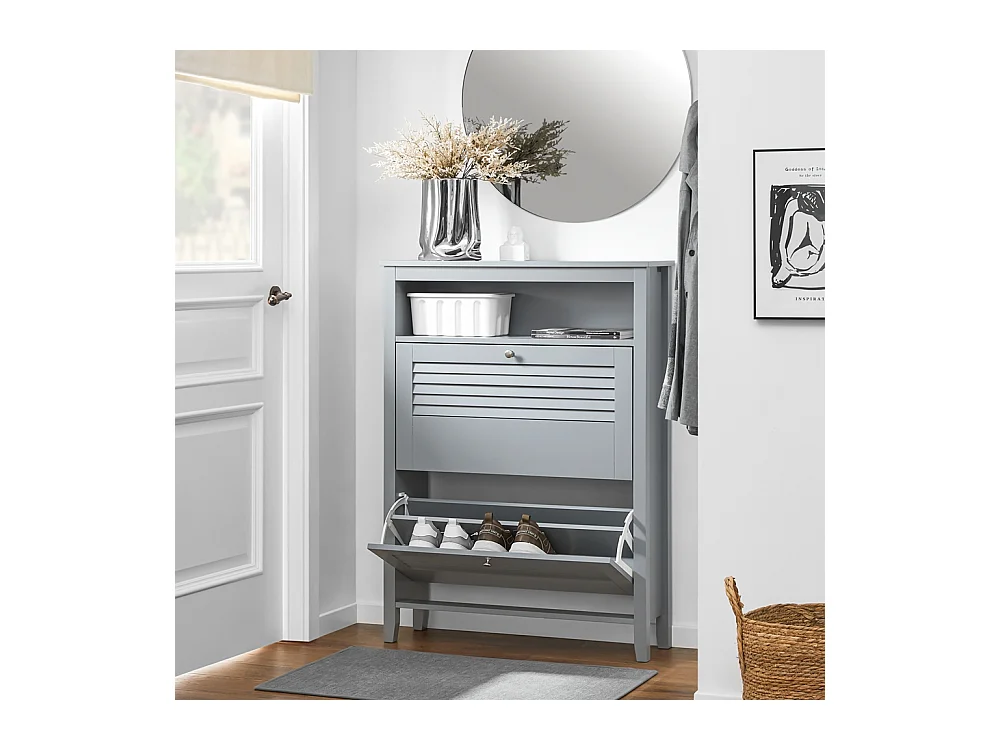 SoBuy FSR152-HG Armoire à Chaussures Commode à Chaussures 2 Abattants Meuble de Rangement à Chaussures