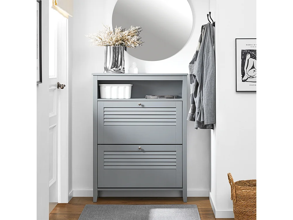 SoBuy FSR152-HG Armoire à Chaussures Commode à Chaussures 2 Abattants Meuble de Rangement à Chaussures