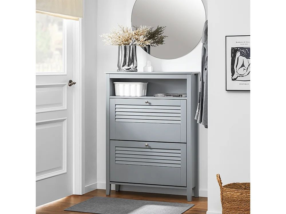 SoBuy FSR152-HG Armoire à Chaussures Commode à Chaussures 2 Abattants Meuble de Rangement à Chaussures