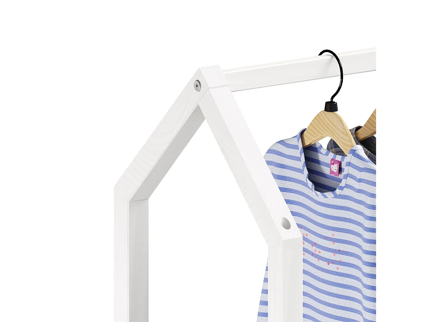 Commode enfant AMIRA H 152 cm en bois massif blanc type Montessori avec 3 tiroirs et 1 tringle meuble de rangement