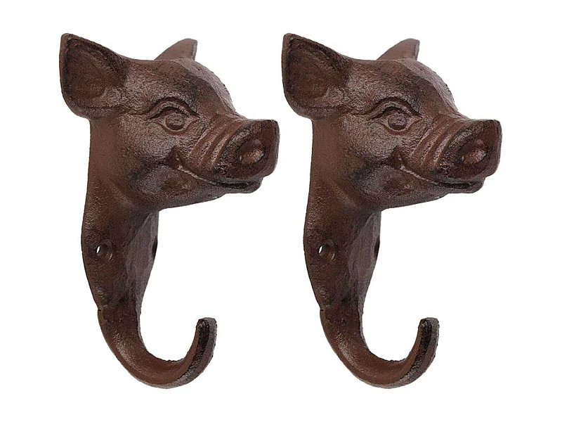 Lot de 2 crochets en fonte Cochon