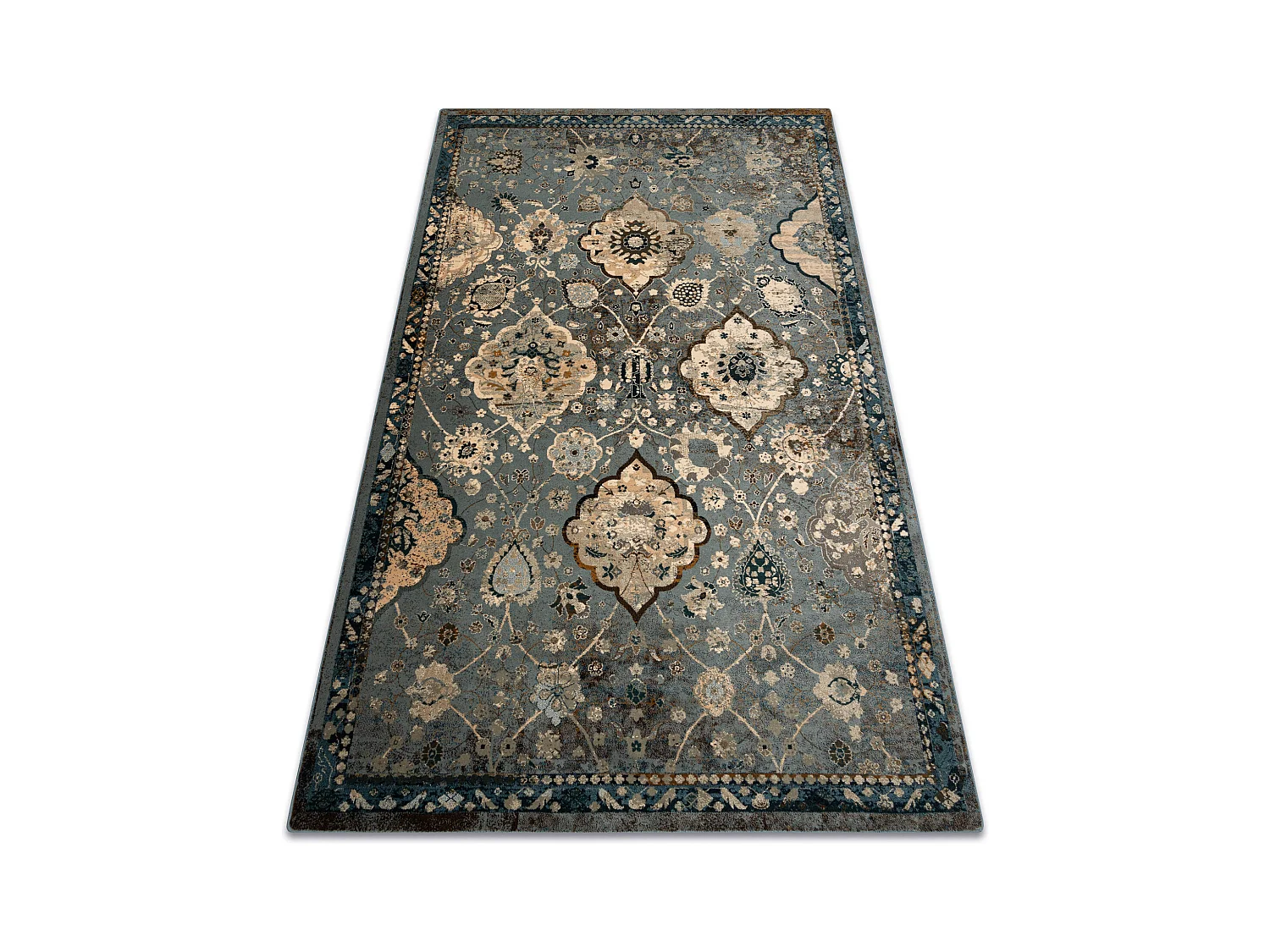 Tapis en laine POLONIA Abrash oriental, fleurs bleu clair 200x300 cm