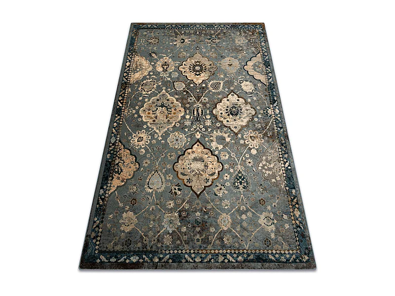 Wollteppich POLONIA Abrash orientalisch, Blumen hellblau 235x350 cm