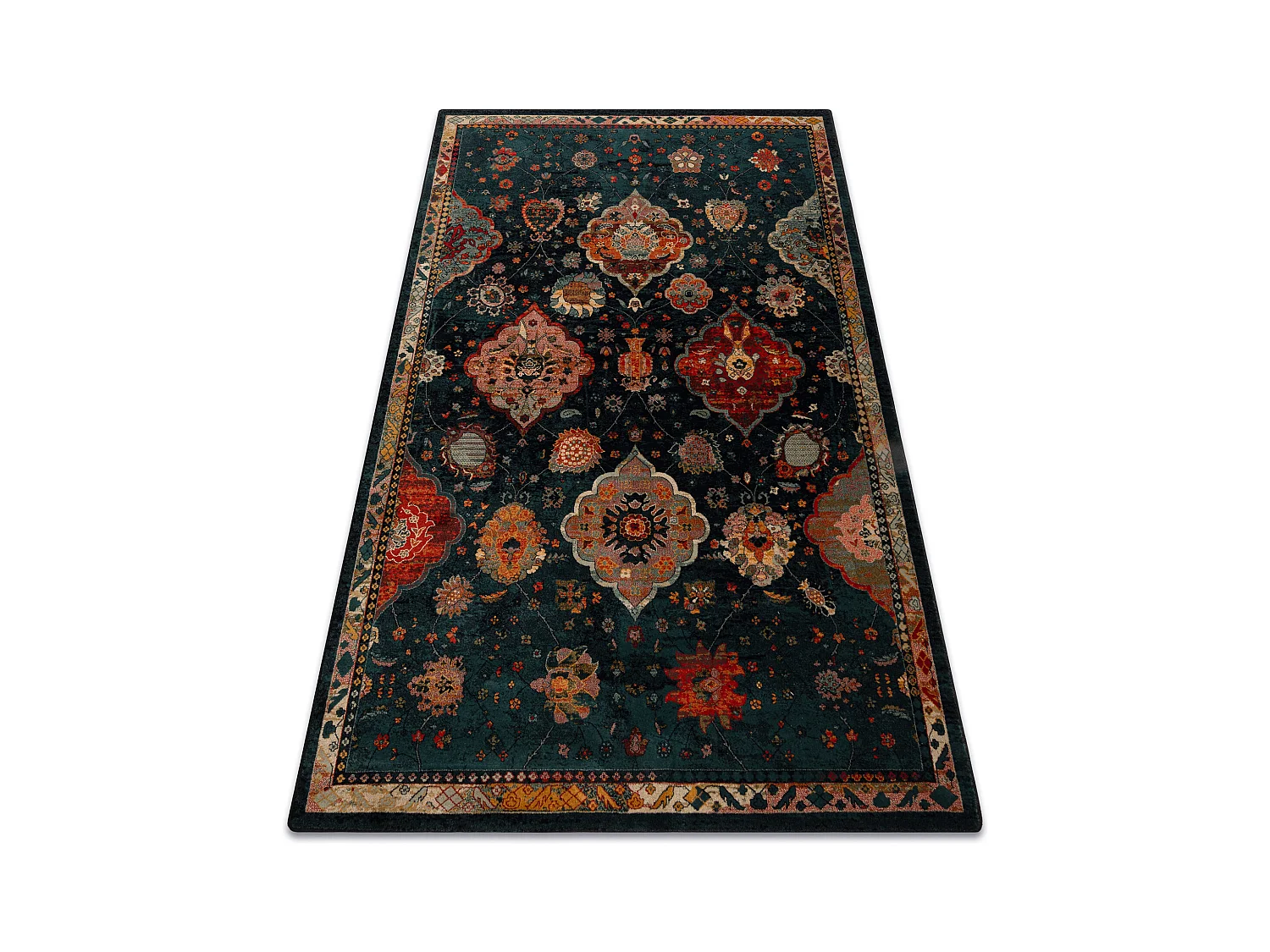 Tapis en laine POLONIA Abrash oriental, fleurs bleu marine 200x300 cm