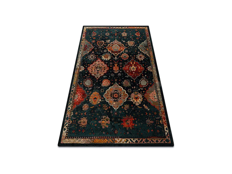 Wollteppich POLONIA Abrash orientalisch, Blumen marineblau 170x235 cm