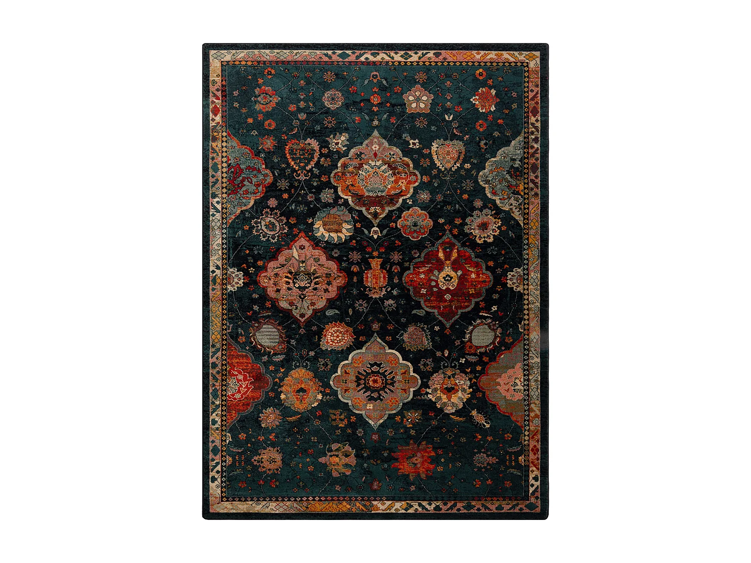 Tapis en laine POLONIA Abrash oriental, fleurs bleu marine 170x235 cm