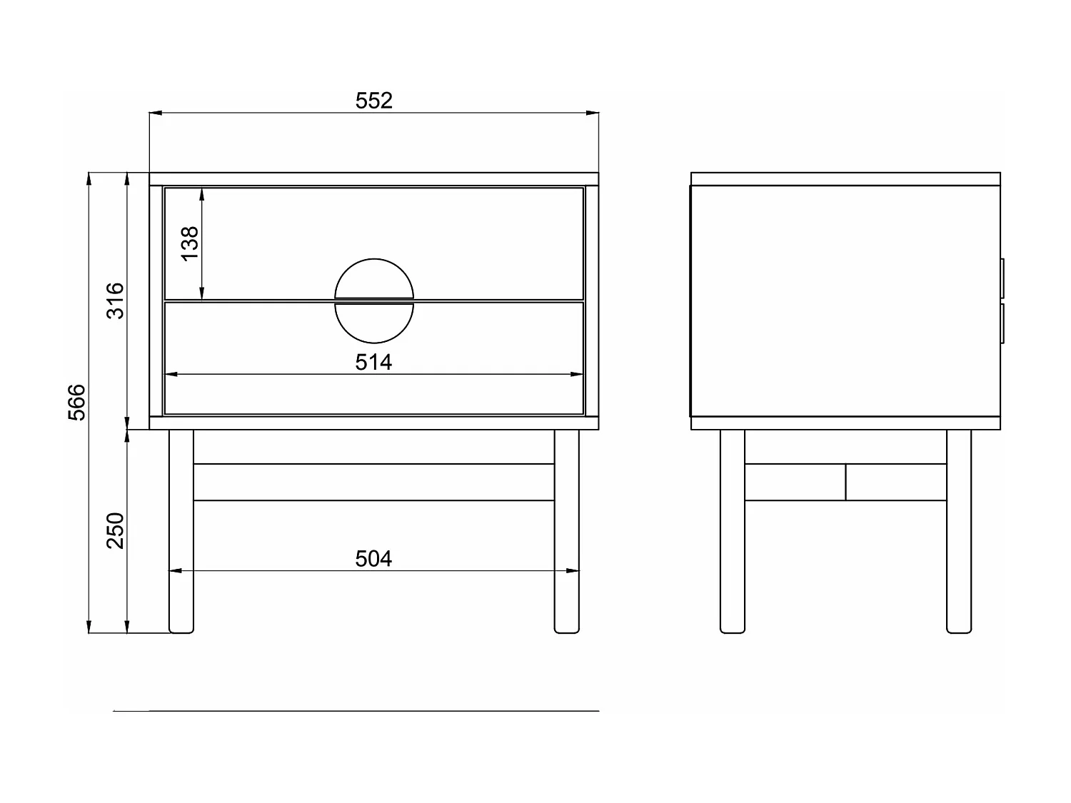 Nachtkastje - 55 cm - wit - STOON