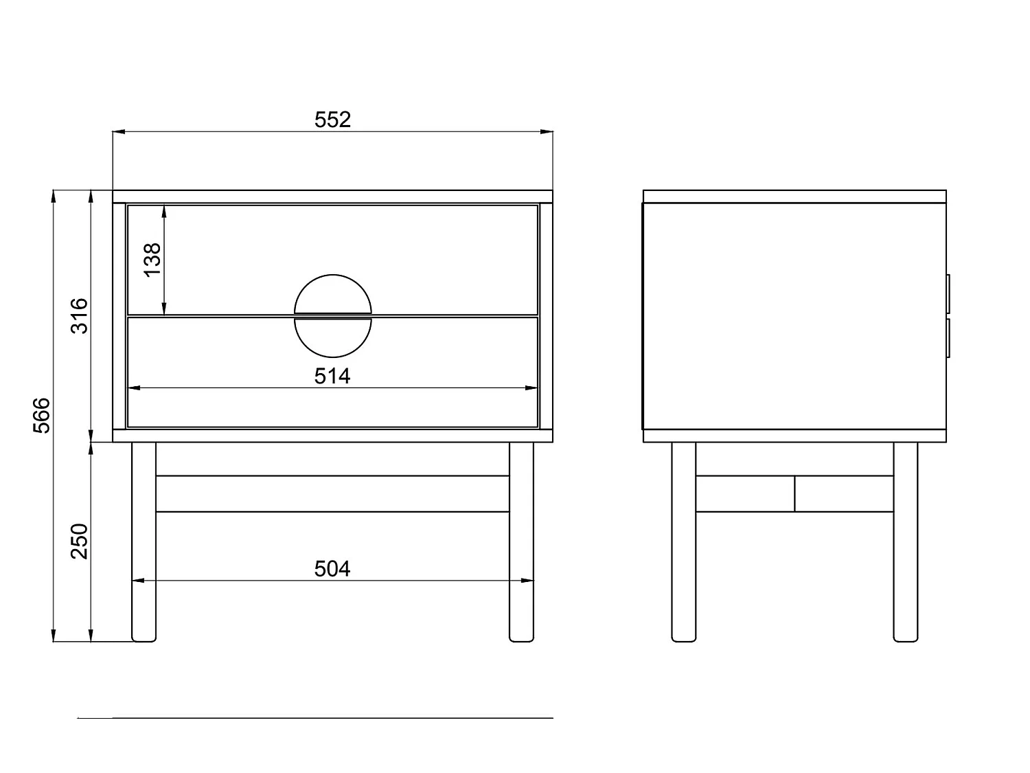 Table de chevet - 55 cm - blanc - STOON