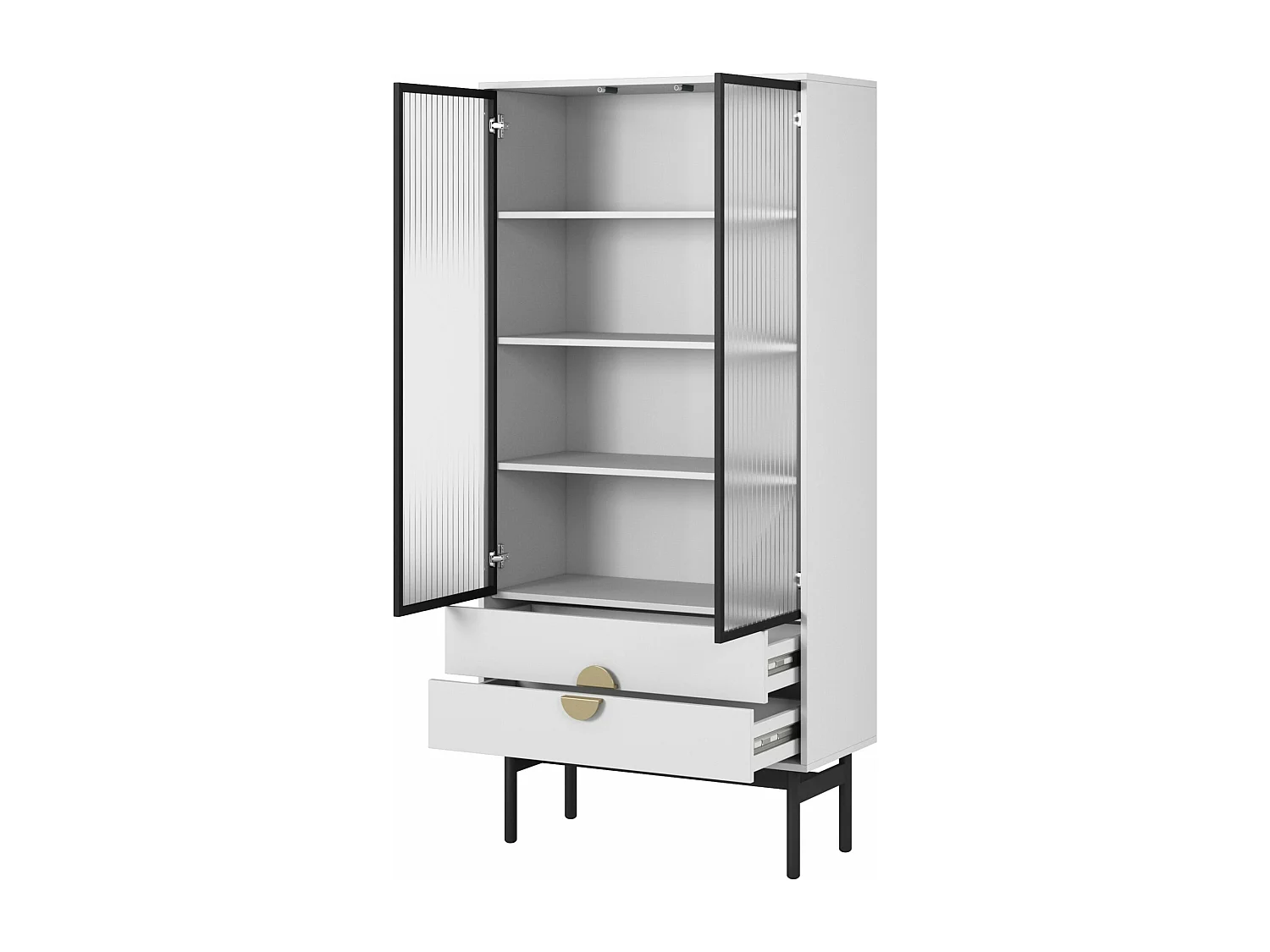 Vitrine mit 3 Regalböden und 2 Schubladen - weiß - 175 cm - STOON