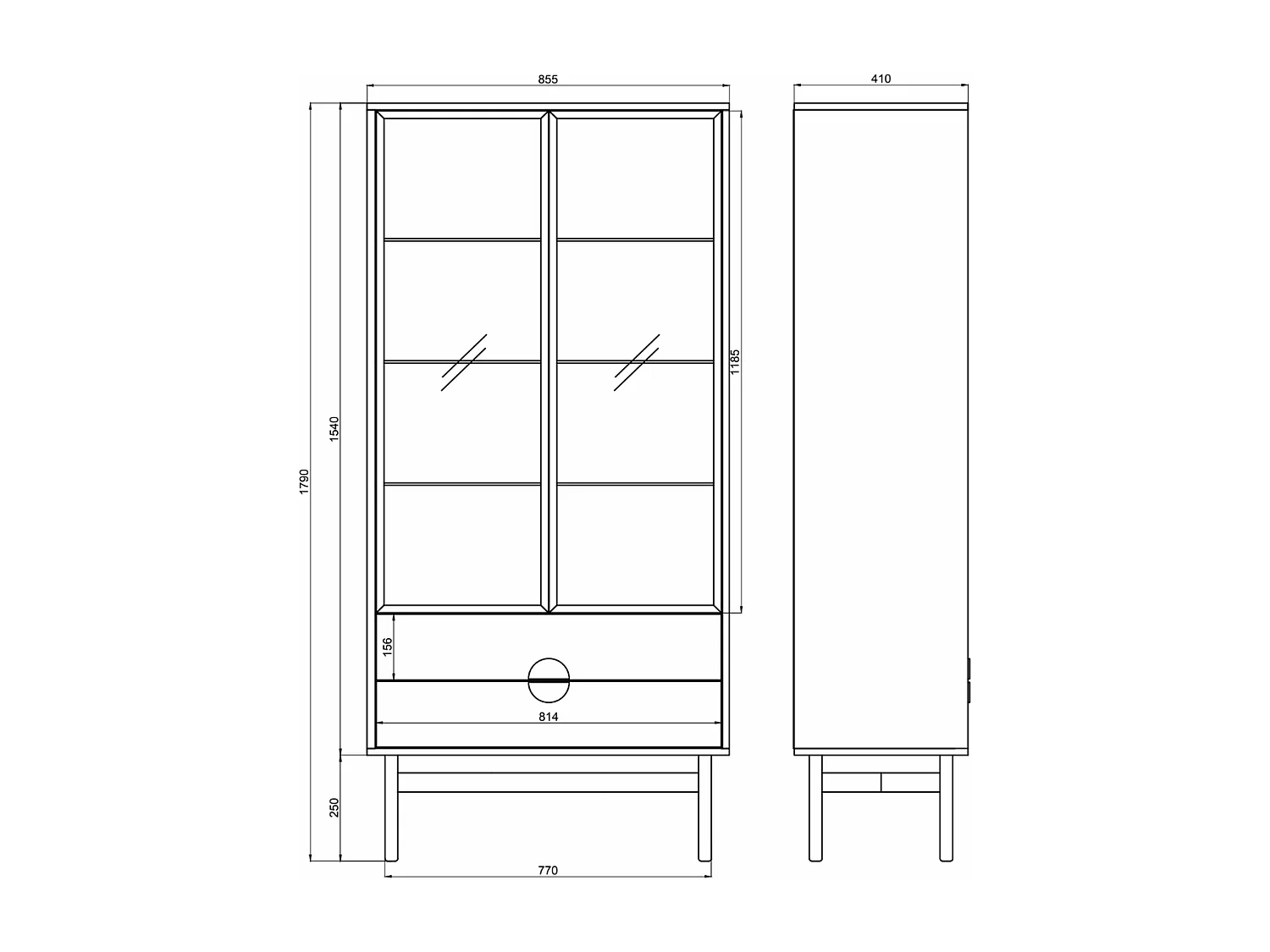 Vitrine mit 3 Regalböden und 2 Schubladen - weiß - 175 cm - STOON