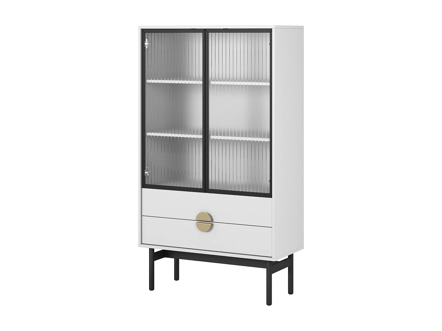 Vitrine mit 2 Regalböden und 2 Schubladen - weiß - 150 cm - STOON