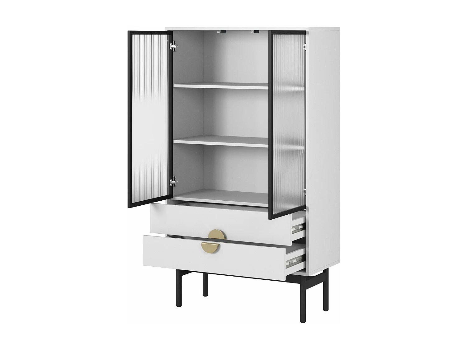 Lage vitrinekast - 84 cm - met drie planken en lades - wit - STOON