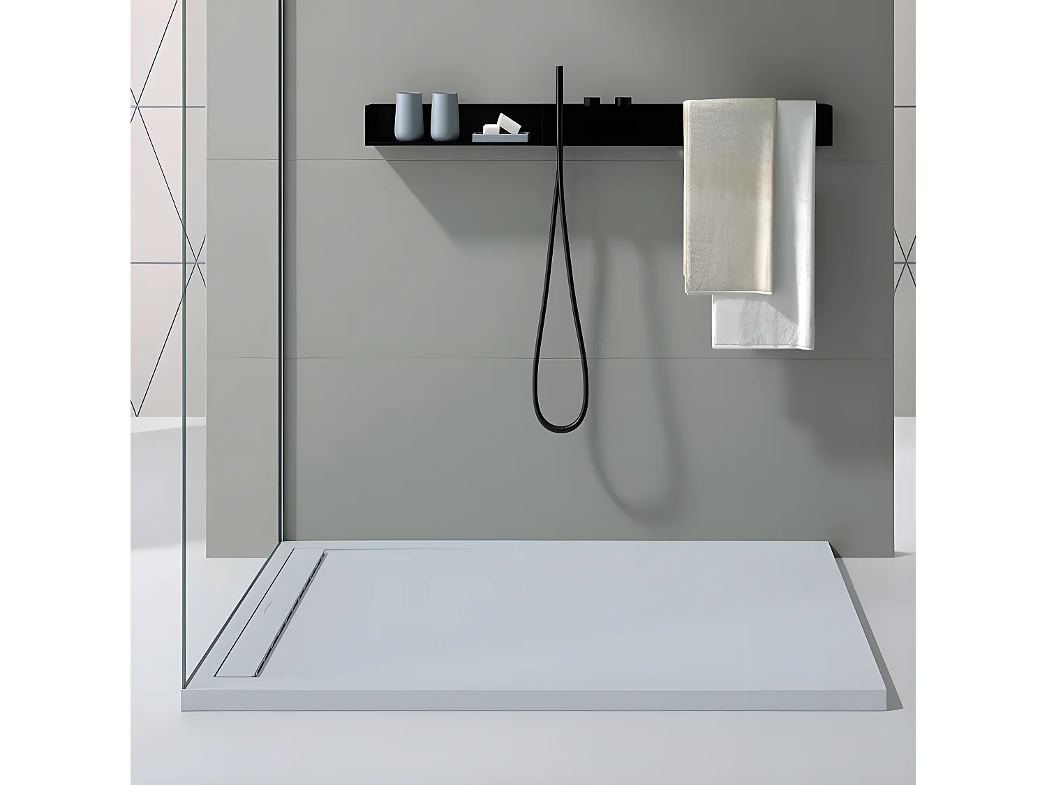 Receveur de douche Gris 7035, finition Lisse Stone SMART, grille de couleur - 210 x 80 cm