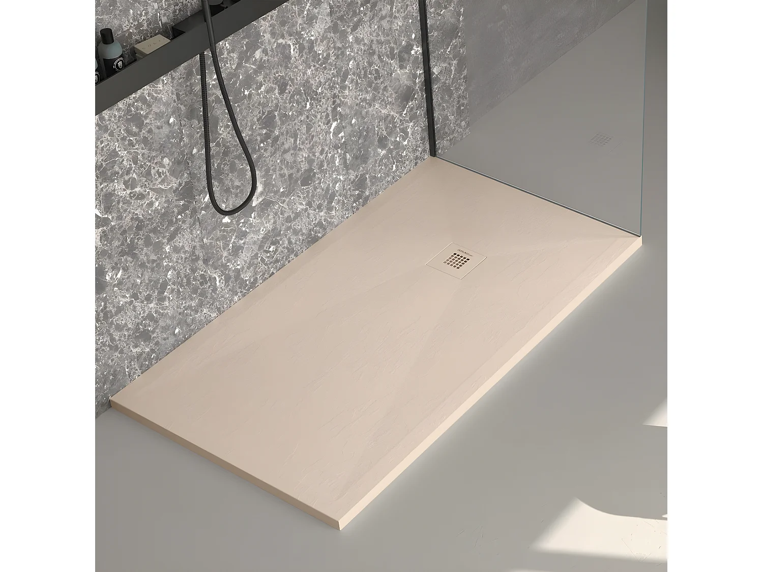 Receveur de douche crème ardoise Stone Plus, grille de couleur - 140 x 80 cm