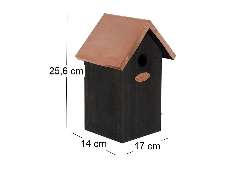 Nichoir à oiseaux en pin et cuivre Mésange bleue