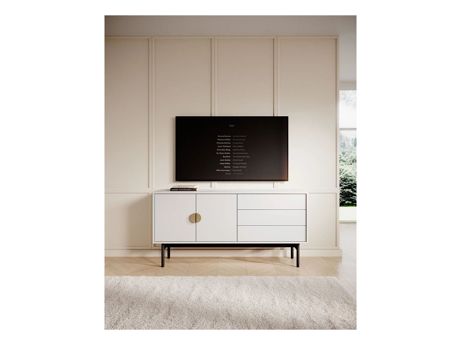 Meuble TV avec trois tiroirs 154 cm - blanc - STOON