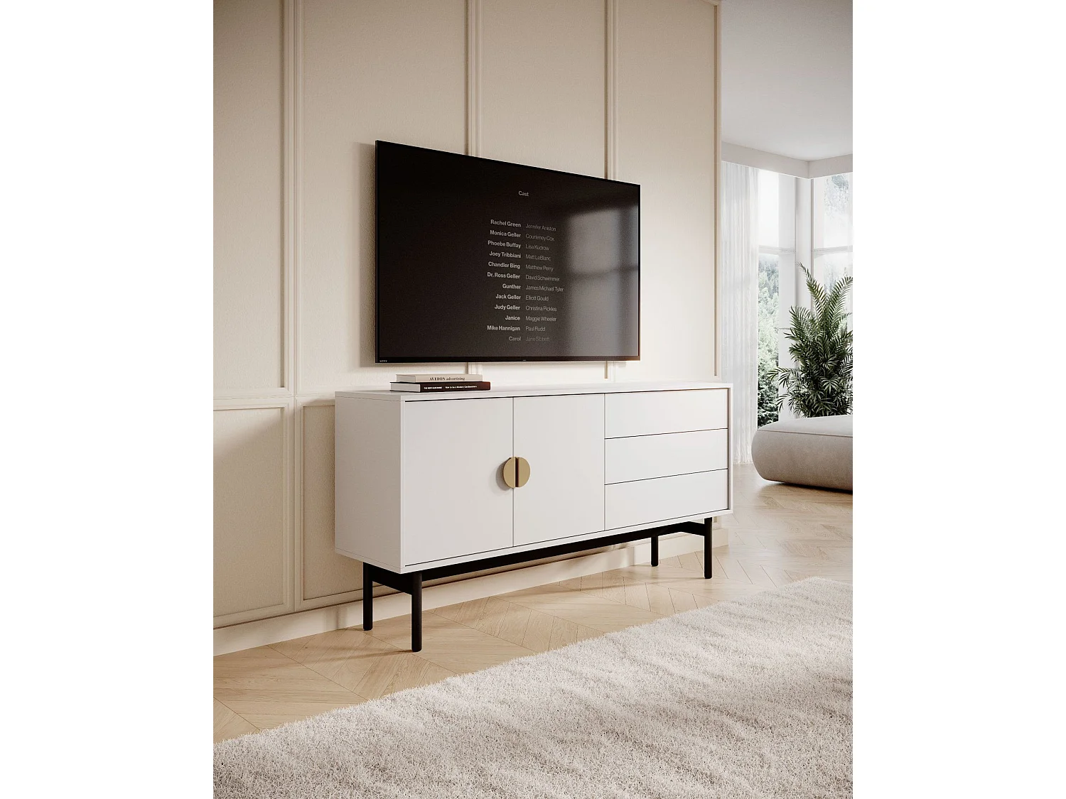 Meuble TV avec trois tiroirs 154 cm - blanc - STOON