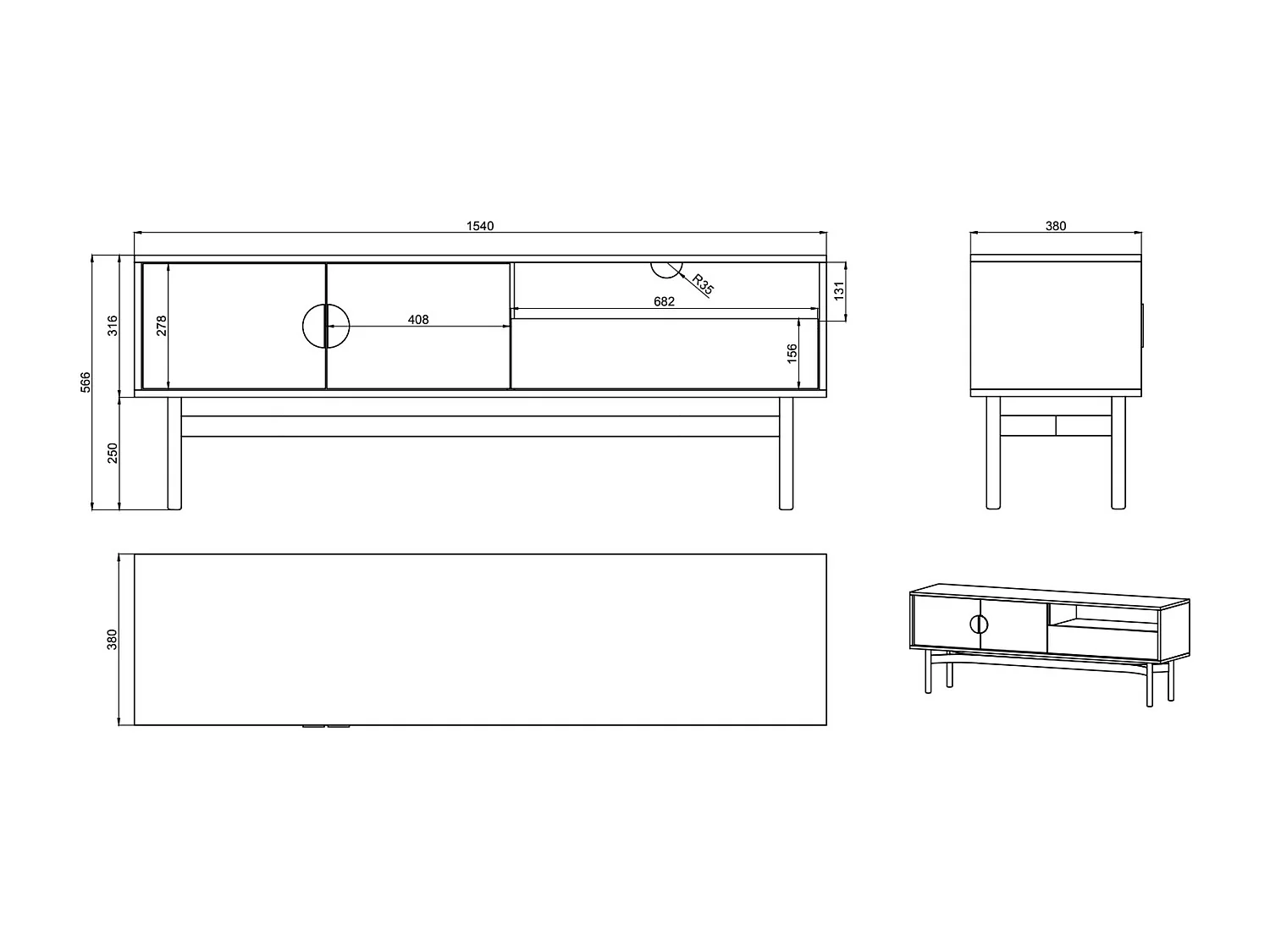 TV-Element mit Schublade - weiß - 154 cm - STOON