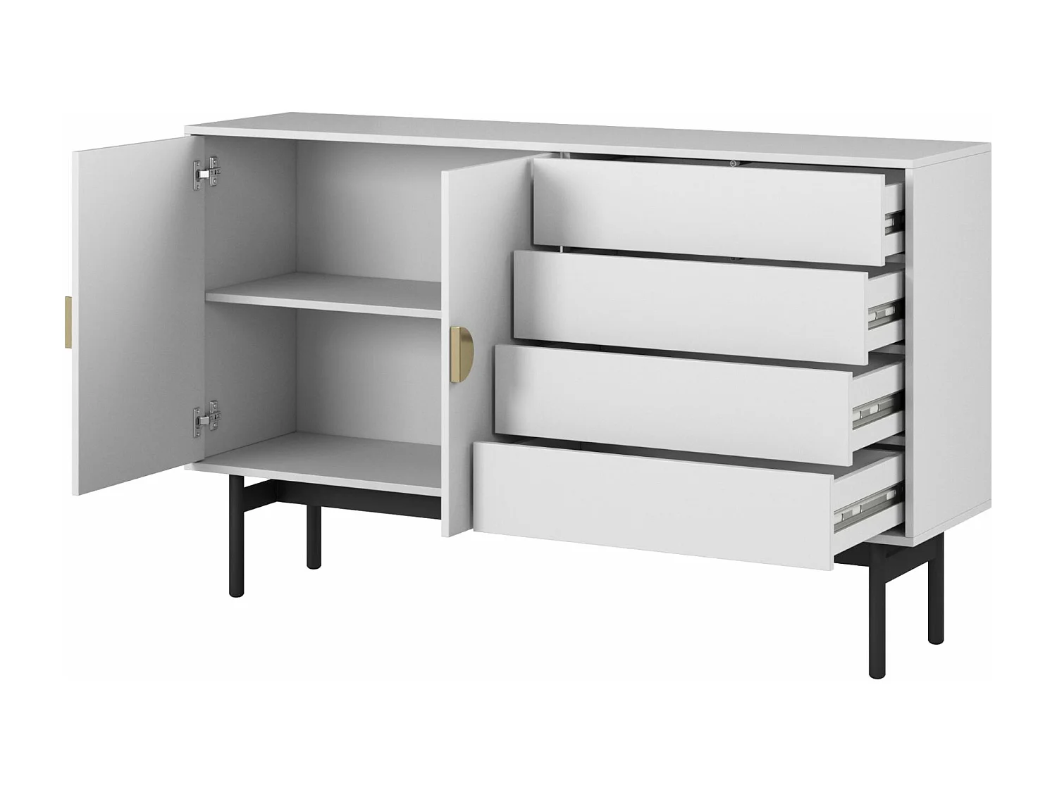 Dressoir met twee deuren - 154 cm - met laden - wit - STOON