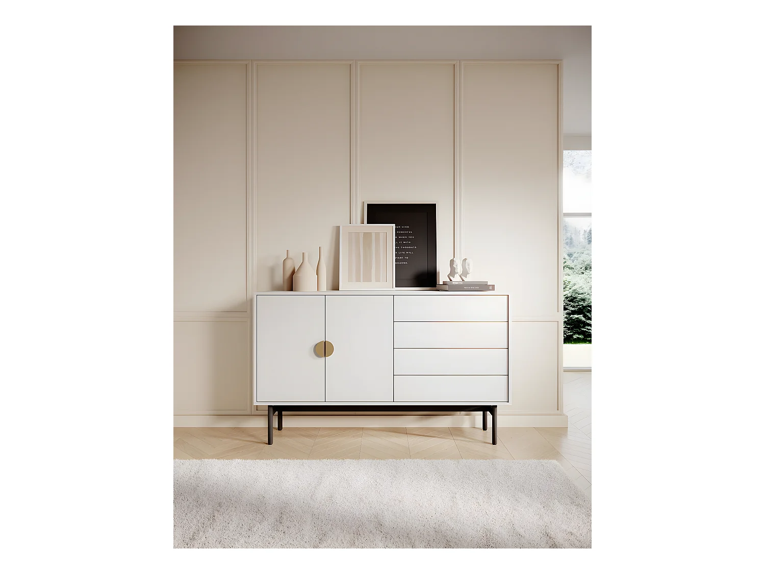 Buffet à deux portes - 154 cm - avec tiroirs - blanc - STOON