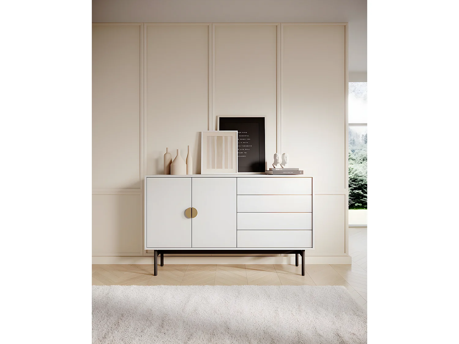 Dressoir met twee deuren - 154 cm - met laden - wit - STOON