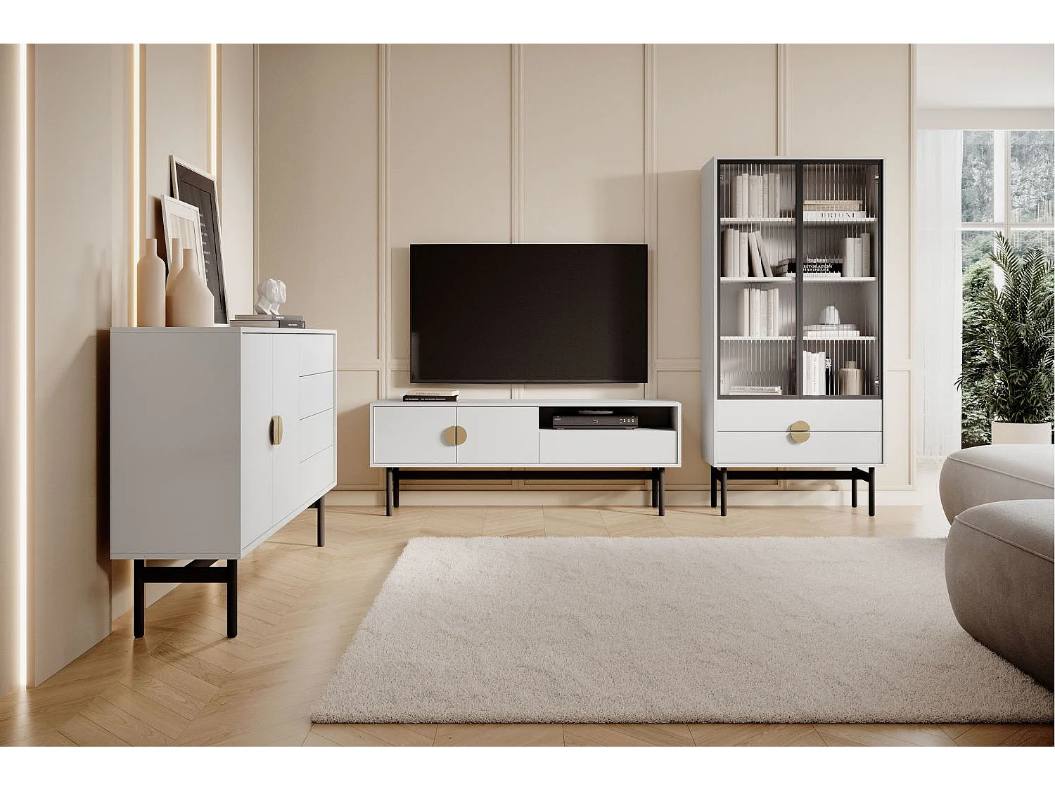 Dressoir met twee deuren - 154 cm - met laden - wit - STOON