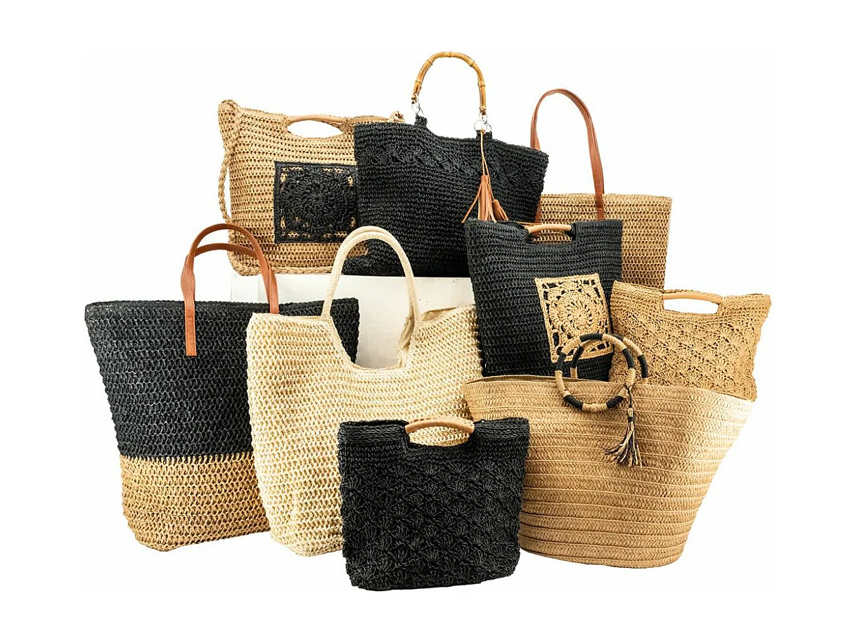 Sac cabas tressé naturel avec anses rondes