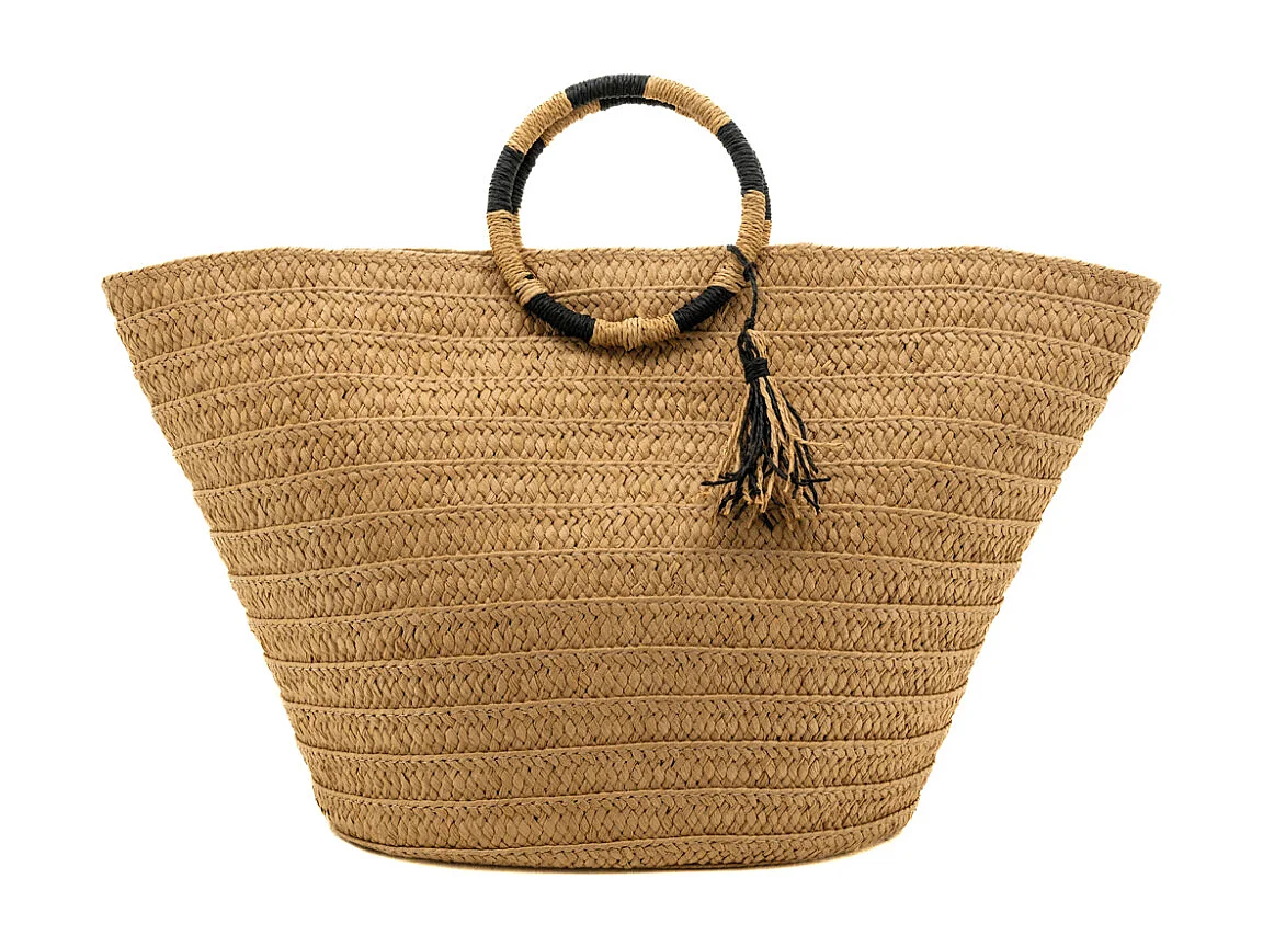 Sac cabas tressé naturel avec anses rondes