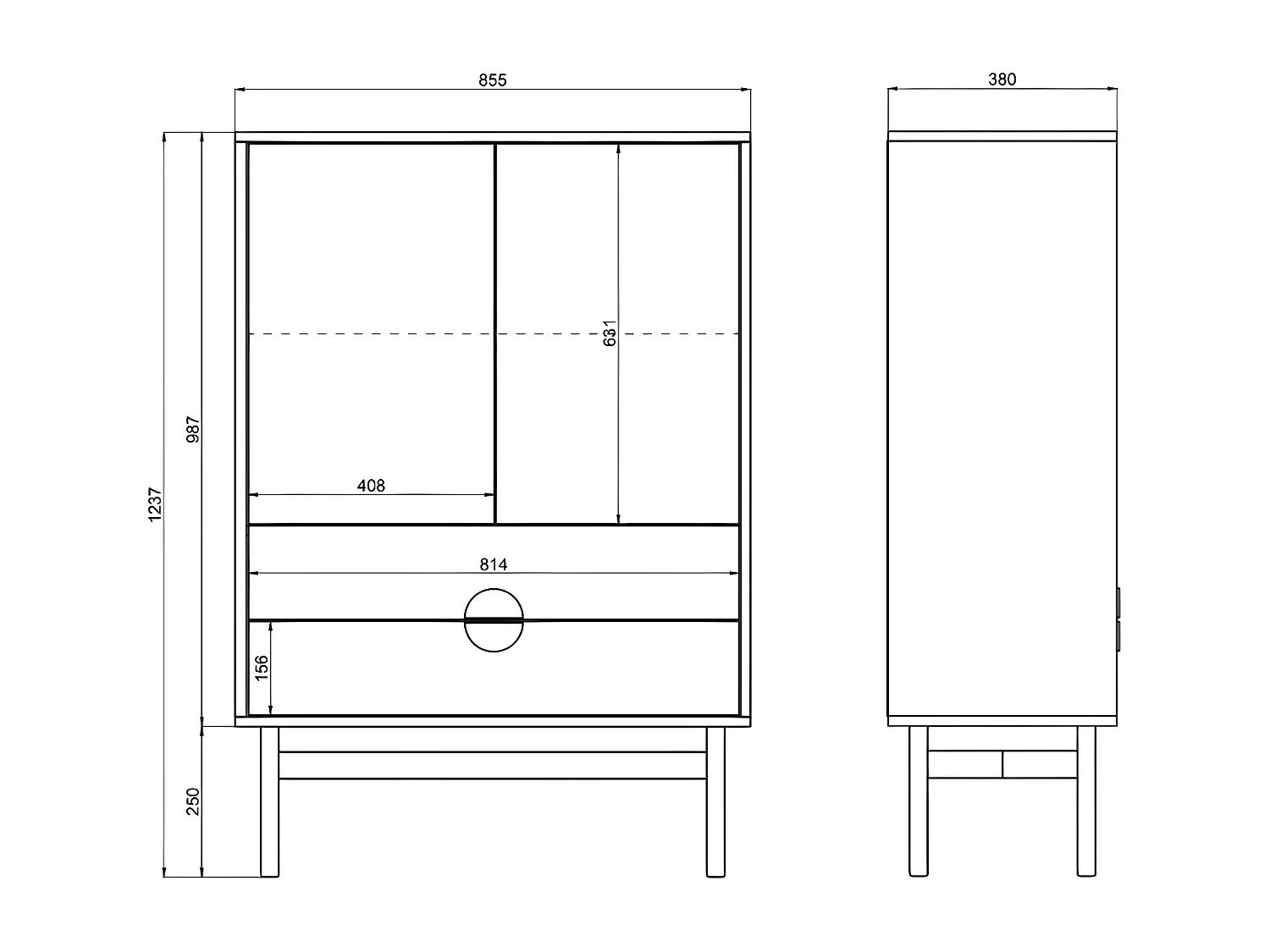 Highboard mit 2 Schubladen - weiß - 85 cm - STOON