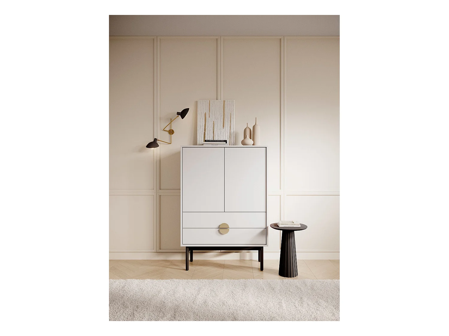 Buffet haut - 85 cm - avec deux tiroirs - blanc - STOON