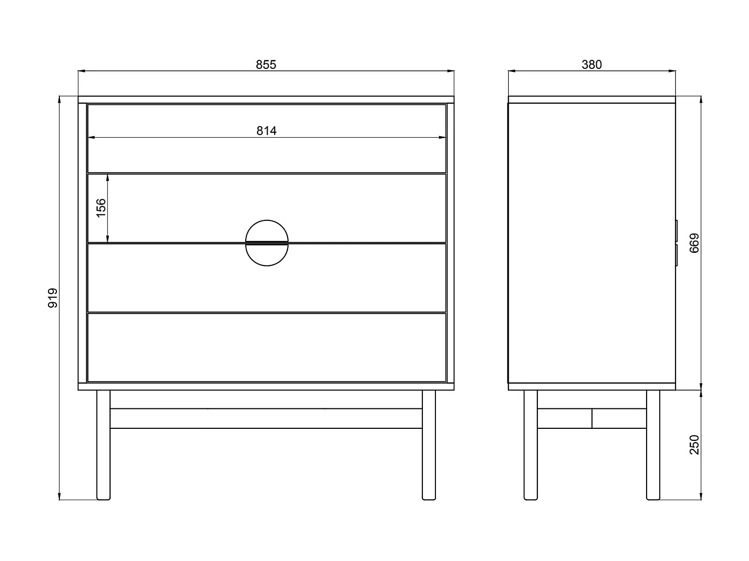 Kommode mit 4 Schubladen - weiß - 85,5 cm - STOON