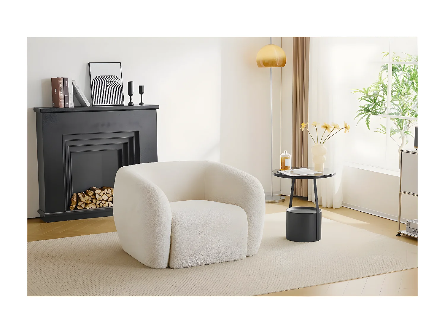 Fauteuil tissu bouclette "Washington" - Blanc