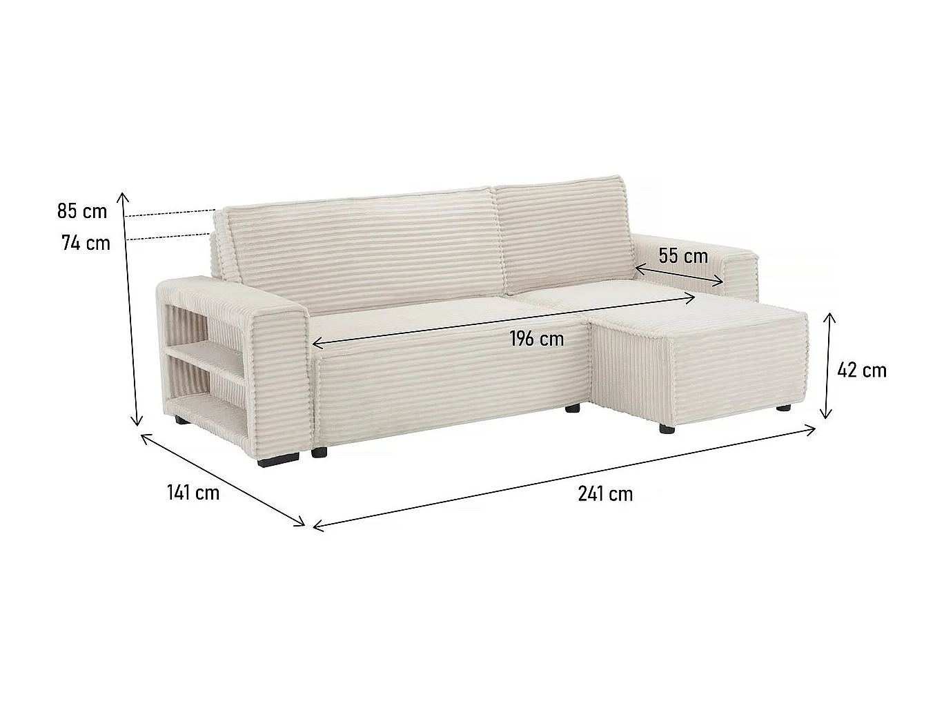 Canapé d'angle en velours côtelé  "Opera" - 3 places - Beige