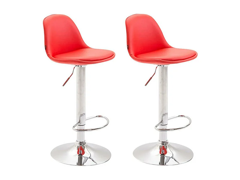 Lot de 2  Tabouret de bar - Similicuir & Métal chromé - Rouge - Kiel