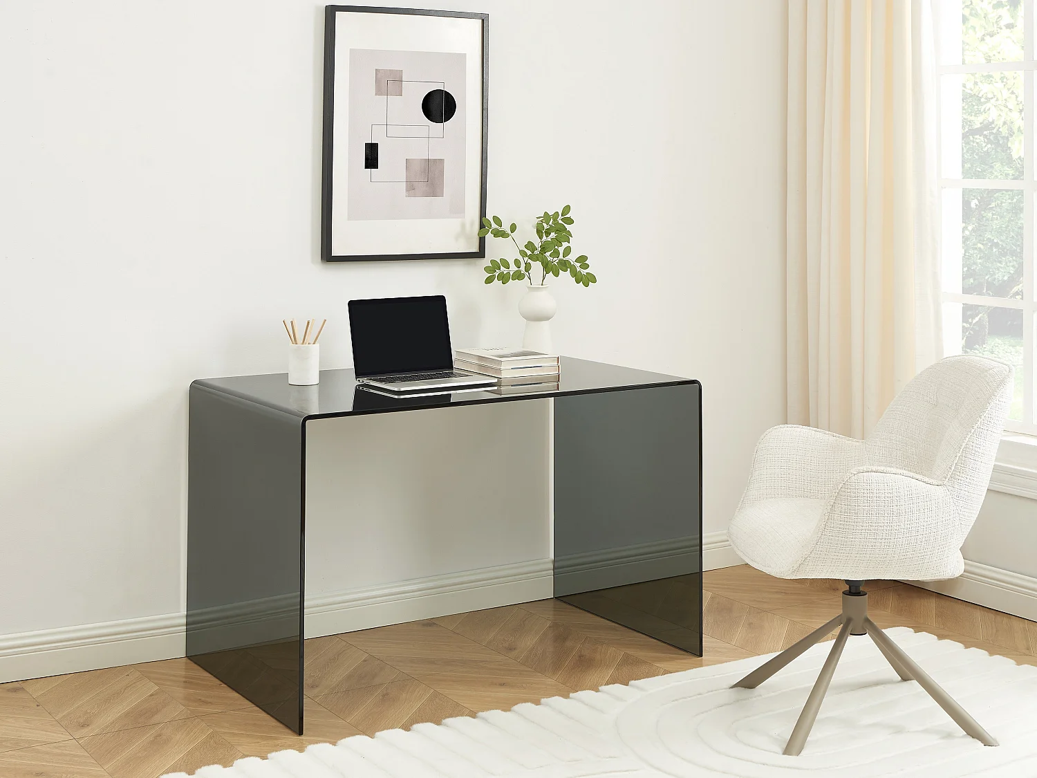 Bureau - Verre trempé fumé - Noir - ELSTRON