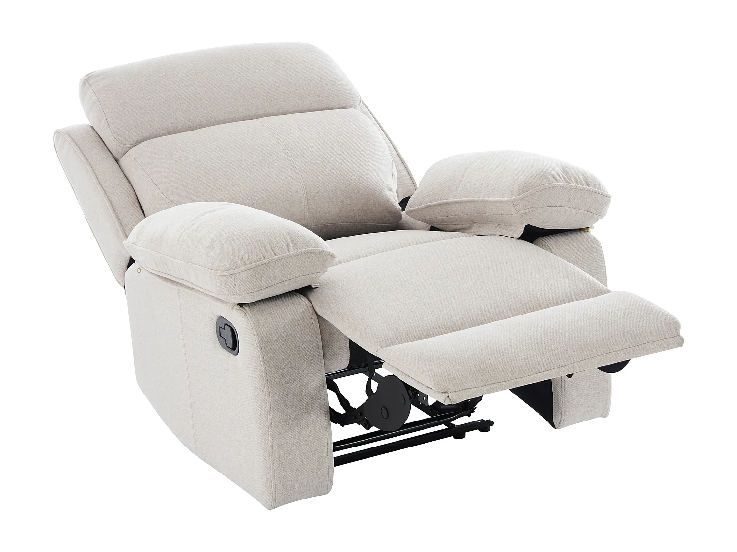 Driezits-relaxbank en relaxfauteuil van beige gechineerde stof LANA