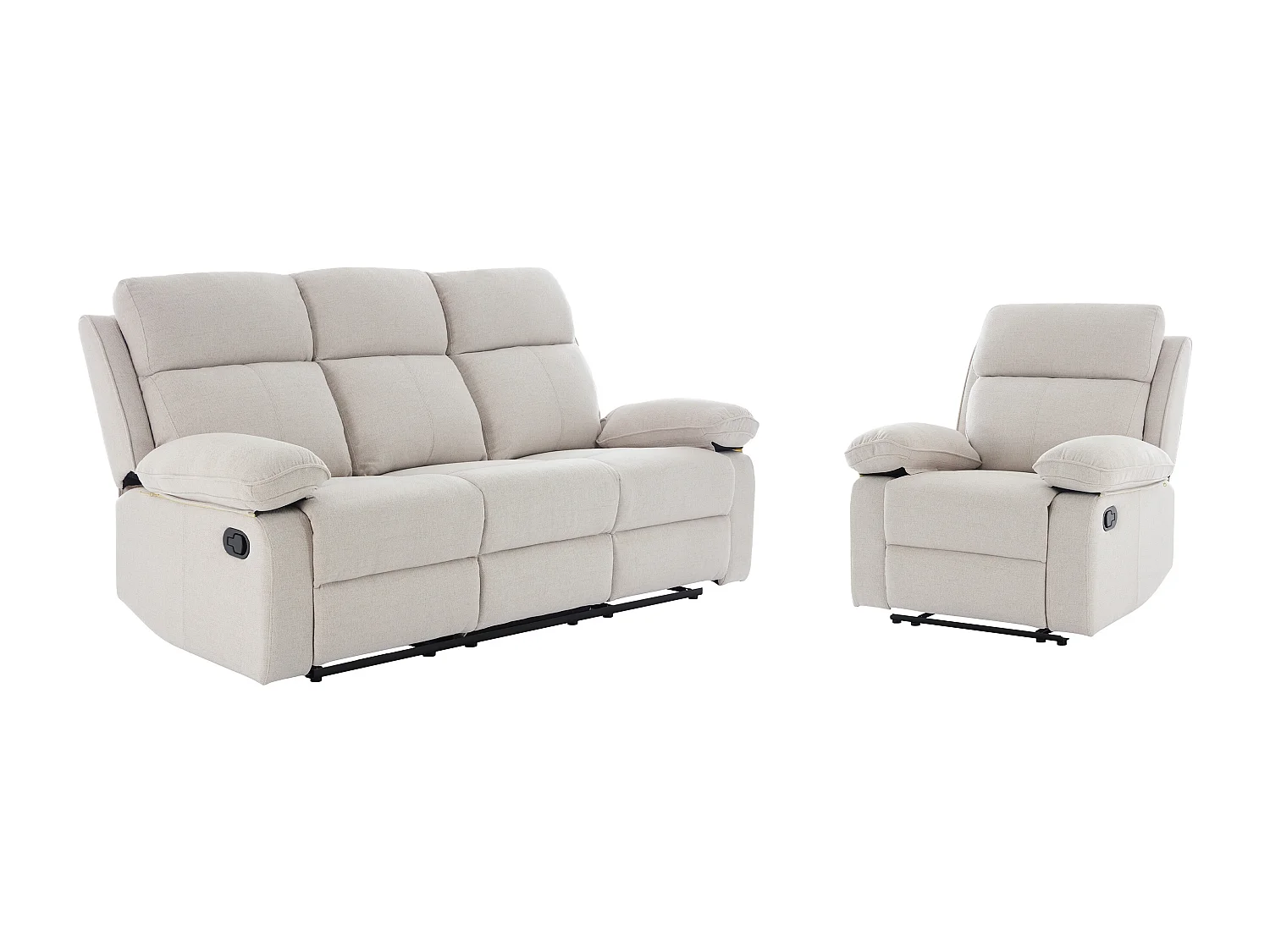 Driezits-relaxbank en relaxfauteuil van beige gechineerde stof LANA