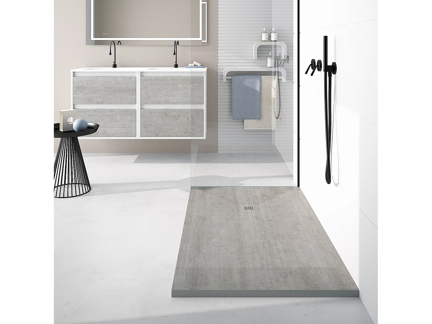 Receveur de douche I.ciment, finition Lisse Stone 3D, grille de couleur - 90 x 90 cm