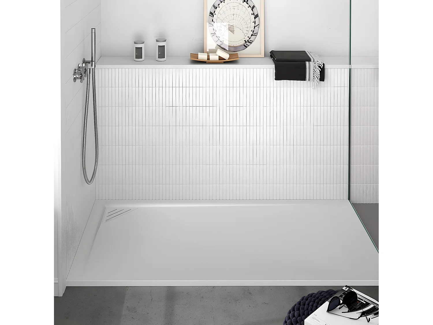 Receveur de douche Blanc, finition Lisse Stone MIO, grille de couleur - 170 x 80 cm
