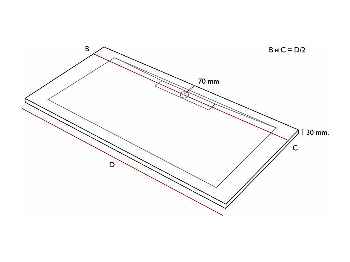 Receveur de douche Moka, finition Ardoise Stone SIDE, grille de couleur - 200 x 70 cm