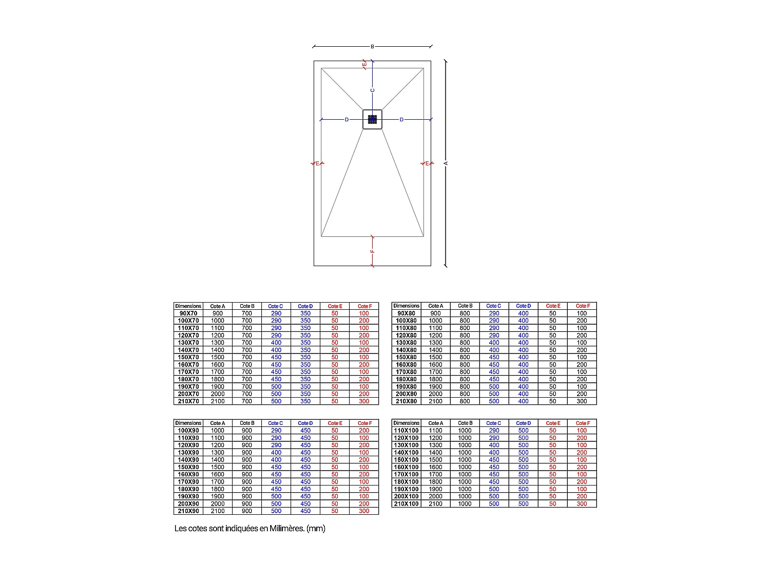Receveur de douche Cendre, finition Lisse Stone 3D, grille de couleur - 80 x 80 cm