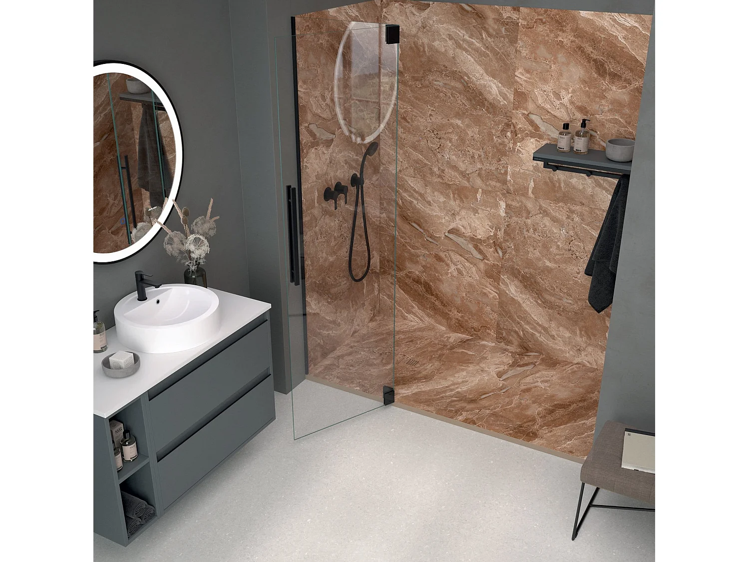 Receveur de douche Empereur clair, finition Lisse Stone 3D, grille de couleur - 180 x 90 cm