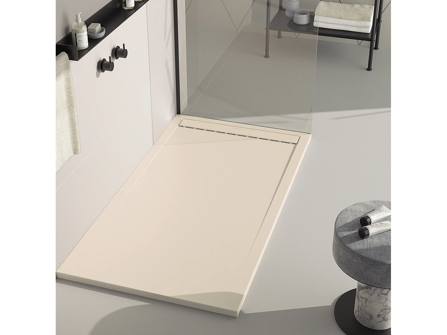 Receveur de douche Crème, finition Ardoise Stone SMART, grille de couleur - 200 x 70 cm